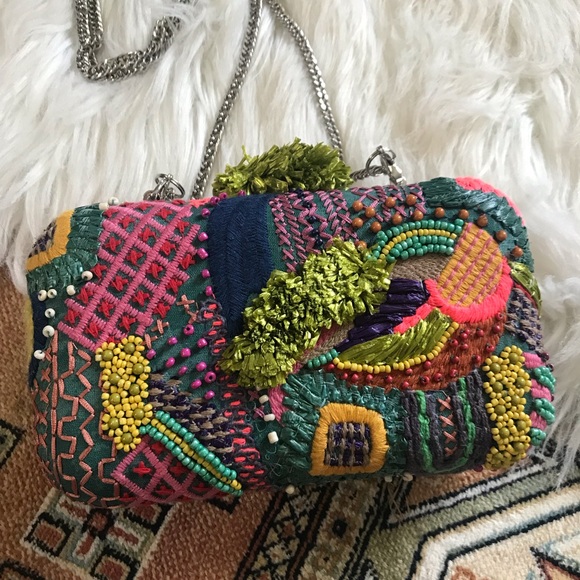 Zara Handbags - Zara Embellished Handmade Clutch with Chain